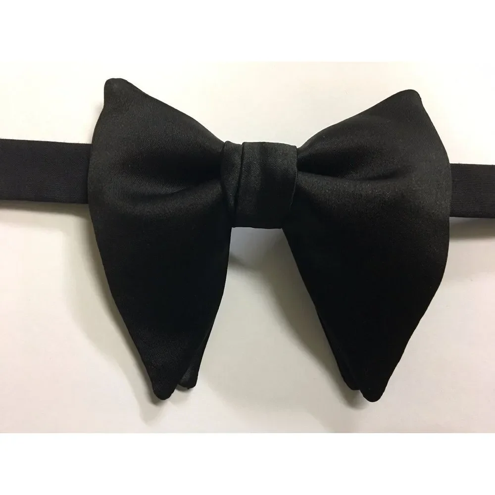Handmade Black Satin Bow tie Vintage‎ style 70s Bowtie Pretied